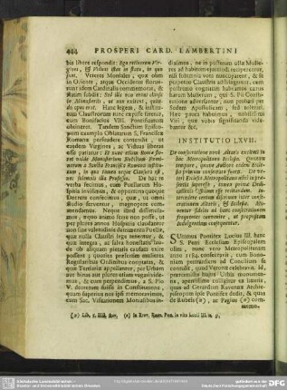 Institutio LXVII. De consecratione novi Altaris excitati in hac Metropolitana Ecclesia