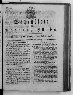 Nr. 41, Ausgabe vom 14. Oktober 1826