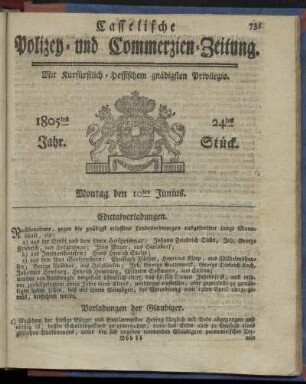 24tes Stueck, Montag den 10ten Junius 1805