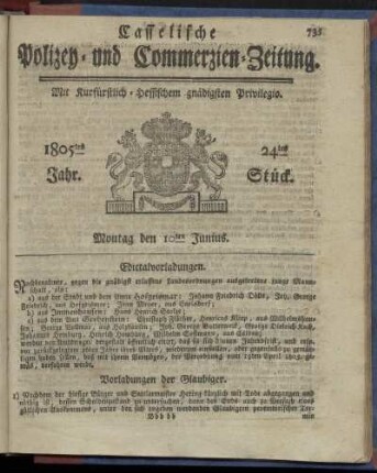 24tes Stueck, Montag den 10ten Junius 1805