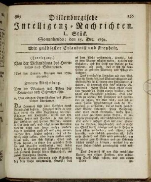 L. Stück. Sonnabends: den 15. Dec. 1792.