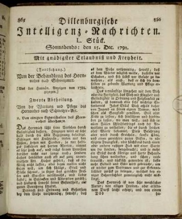 L. Stück. Sonnabends: den 15. Dec. 1792.