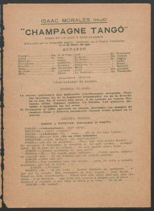"Champagne tangó" : Pieza en un acto y tres cuadros