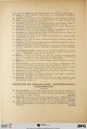 Geschnittene und gerissene Gläser. Zwischengoldpokale. Venezianergläser (Nr. 806-866)