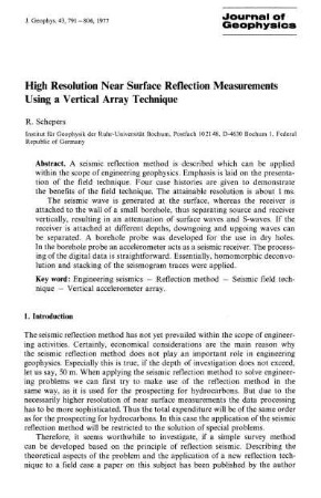 High resolution near surface reflection measurements using a vertical array technique