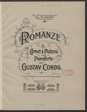 Romanze für Cornet à Pistons und Pianoforte