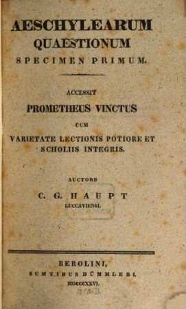 Aeschylearum quaestionum specimen ..., 1