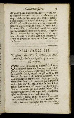 Demensum III. Occasione quinti Textus explicatur quomodo Ecclesia antiquitus pro beatis orabat.