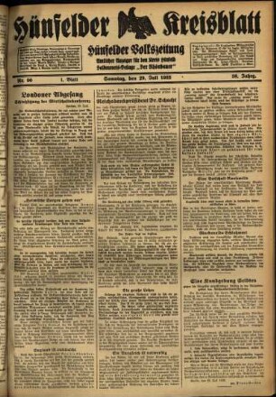 Erste Ausgabe vom Samstag, den 29. Juli 1933.