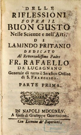 Delle riflessioni sopra il buon gusto nelle scienze e nell'arti, 1
