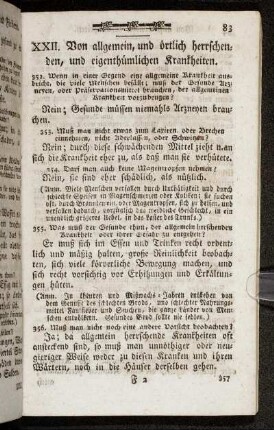 XXII. Von allgemein, und örtlich herrschenden, und eigenthümlichen Krankheiten.