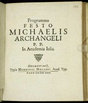 Programma Festo Michaelis Archangeli : P.P. In Academia Iulia