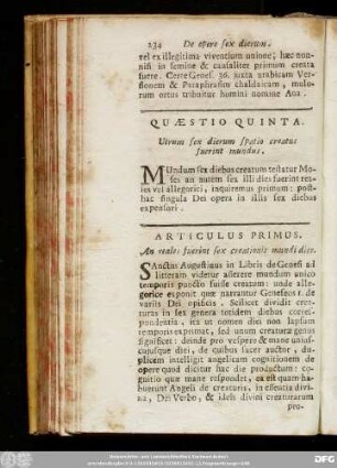 Quaestio Quinta. Utrum sex dierum spatio creatus fuerint mundus.