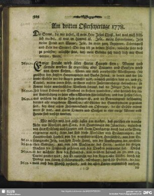 Am dritten Osterfeyertage 1778