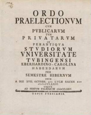 Vorlesungsverzeichnis 1774/75
