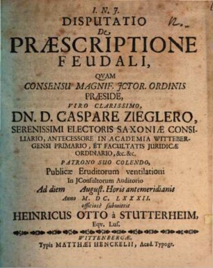 Disputatio De Praescriptione Feudali