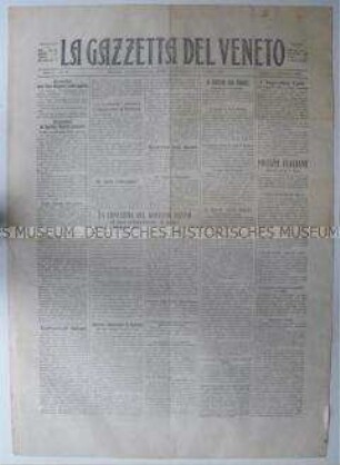 Italienisches Nachrichtenblatt "La Gazzetta del Veneto" mit Meldungen vom Kriegsgeschehen