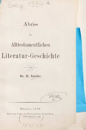 Abriß der alttestamentlichen Literatur-Geschichte