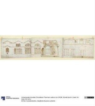 Diocletians Thermen, Aufriss von OPQR, Schnitt durch A