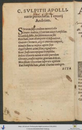 Gaii Sulpitii Apollinaris Periocha In Terentij Andriam