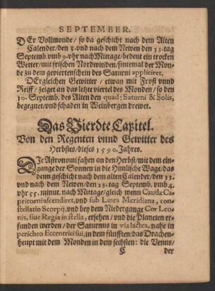 Das Vierdte Capitel. Von den Regenten unnd Gewitter des Herbstes/ dieses 1590. Jahres.