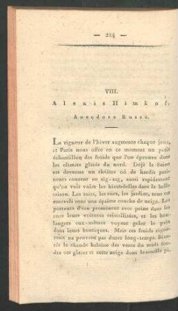 VIII. Alexis Himkof, Anecdote Russe.