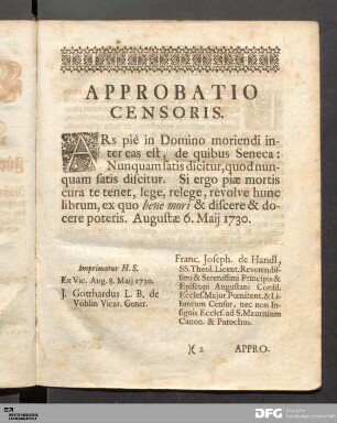 Approbatio Facultatis Theologicæ Ingolstadiensis