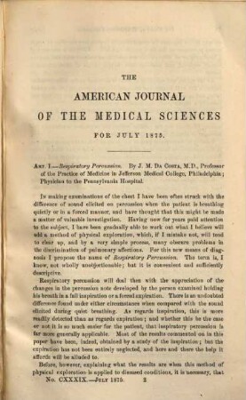 The American journal of the medical sciences : the official journal of the Southern Society for Clinical Investigation ; an international journal of biomedical research. 70. 1875