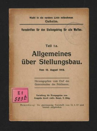 Allgemeines über Stellungsbau : vom 10. Aug. 1918