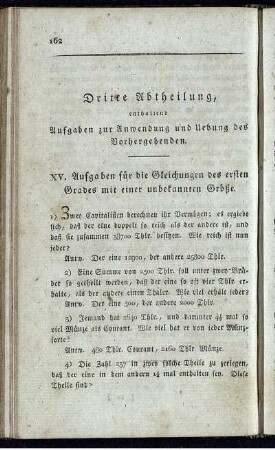 Dritte Abtheilung, enthaltend Aufgaben zur Anwendung und Uebung des Vorhergehenden.