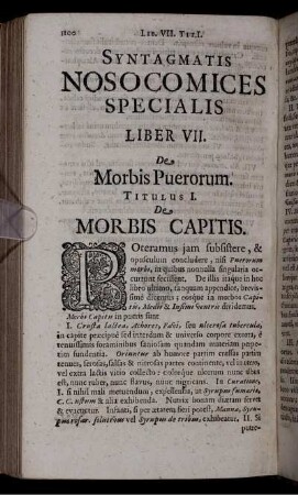 Syntagmatis Nosocomices Specialis Liber VII. De Morbis Puerorum