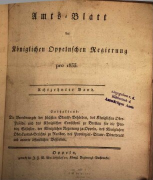 Amtsblatt des Regierungspräsidenten in Oppeln. 1833 = Bd. 18