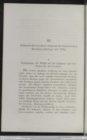 III. Gebrauch der Cavalerie während der französischen Revolutionskriege seit 1792