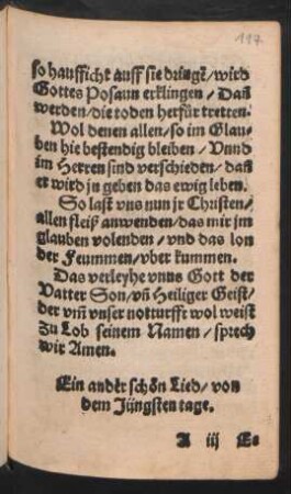Ein ander schön Lied/ von || dem Jüngsten tage. ||