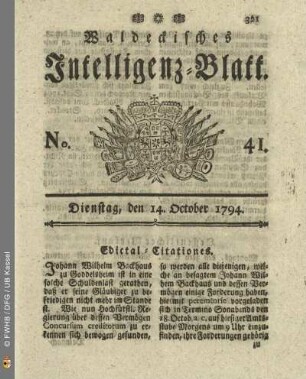 No. 41. Dienstag, den 14. October 1794
