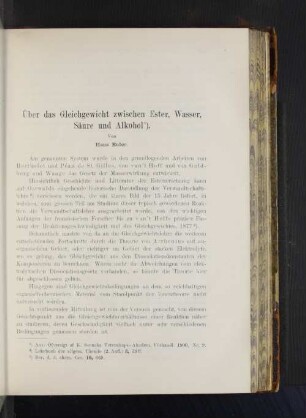 Über das Gleichgewicht zwischen Ester, Wasser, Säure und Alkohol.