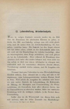 12. Lebenshaltung, Arbeiterbudgets