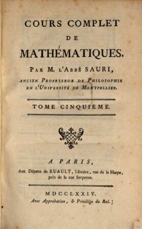 Cours Complet De Mathématiques, 5