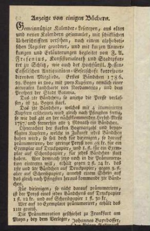 Anzeige von einigen Buechern.