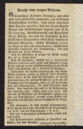Anzeige von einigen Buechern.