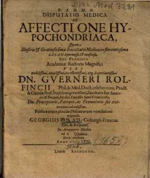 Disputatio Medica De Affectione Hypochondriaca