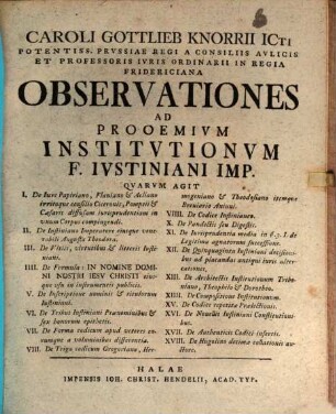 Observationes ad prooemium Institutionum F. Iustiniani imp.