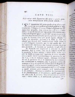 Capo VIII. Costruzione delle Equazioni del terzo e quatro grade colla intersecazione delle sezioni couicbe.