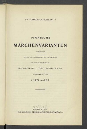 FF Communications No. 5 Finnische Märchenvarianten