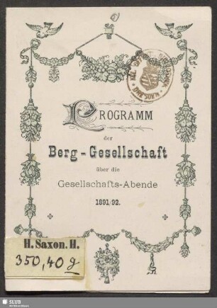 1891/92: Programm der Berggesellschaft über die Gesellschaftsabende ...