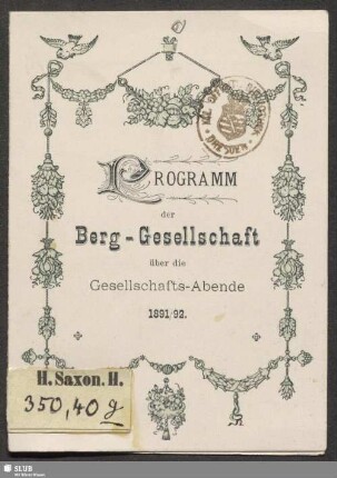 1891/92: Programm der Berggesellschaft über die Gesellschaftsabende ...