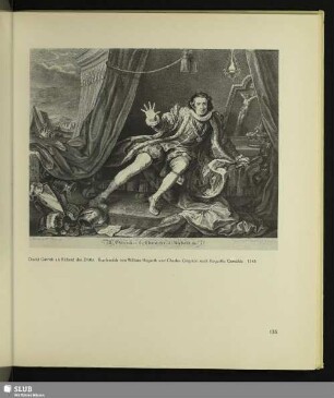 David Garrick als Richard der Dritte. Kupferstich von William Hogarth und Charles Grignion nach Hogarths Gemälde, 1746