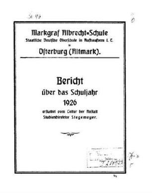 1926/27: Bericht über das Schuljahr ... - 1926/27