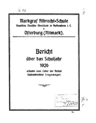 1926/27: Bericht über das Schuljahr ... - 1926/27
