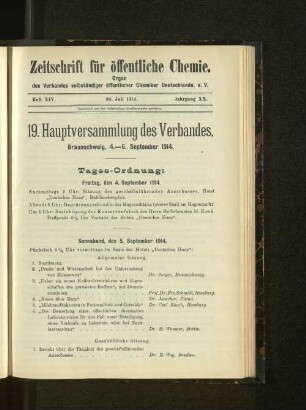 Heft XIV. 30. Juli 1914. Jahrgang XX.
